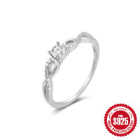 wholesale 925 Sterling Silver Diamond-Encrusted Heart Index Finger Ring, Korean Style Advanced Versatile Cross Wave Zirconia Band-Platinum #2 8