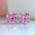 wholesale S925 Silver New Jewelry High Carbon Diamond Stud Earrings 10*10 Simulated Pink Diamond Earrings WomenIns-0-1