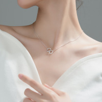 wholesale S925 silver double ring necklace with diamond inlay, double loop Korean-style irregular minimalist small trendy collarbone chain D7267-s925 silver necklace-rose gold>925 silver