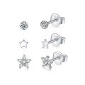 wholesale S925 Sterling Silver Round Star Stud Earrings Set of 3, Inlaid with Diamonds,Ins。-0-6