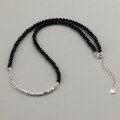 wholesale S925 Silver Black Onyx Crushed Silver Chain Necklace, Niche Design, Light Luxury Minimalist Neck Accessory Y00701-0-3
