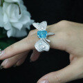 wholesale 925 Silver Gold-Plated Ring with High-Carbon Diamond and Paraiba Bow, Hot-Selling Niche Versatile Jewelry for Women-0-1