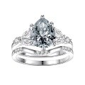 wholesale S925 Sterling Silver 2-Carat Pear-Shaped Moissanite Ring Set for Women, High-End Silver Jewelry Wholesale-0-8