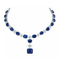 wholesale Metal: 925 Silver Gold Plated Pendant: High Carbon Diamond, Louis Royal Blue Emerald Cut Star Necklace for Women-Royal Blue 925 Silver