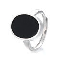 wholesale S925 Silver Fashion Korean Style Oval Black Onyx Minimalist Versatile Adjustable Open Ring-0-3