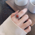 wholesale S925 Sterling Silver Vintage Retro Yun Nan Red Agate Ring, Egg Surface Index Finger Ring, Guangdong Haifeng-0-2