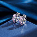 wholesale 925 Sterling Silver Korean Style Versatile Commuting Small Pink Zirconium Earrings Minimalist High-end Petite Hoop Earrings-0-3