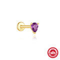 wholesale S925 Sterling Silver Geometric Diamond-Inlaid Natural Amethyst Flat Threaded Ear Cartilage Stud-0-8