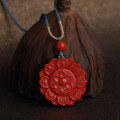 wholesale Metal pendant with certificate, high-content cinnabar, antique-style lotus, red jade plaque, six-syllable mantra, zodiac year necklace pendant-0-5