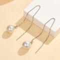 wholesale S925 Sterling Silver Pearl Tassel Ear Threads, Fashionable, Minimalist, Commuter-Friendly, Versatile, and Convenient Earrings-0-3