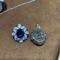 Sterling Silver Vintage Lab-Grown Sapphire Earring Pendant Ring Set-0-4