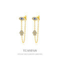 wholesale 925 Sterling Silver Full Inlaid Zircon Evil Eye Ear Studs Women Ins European Minimalist Fatima Hand Earrings-0-0