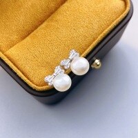 wholesale S925 Metal Japanese Pearl Bow Ear Studs Women's Fashion Commuting Light Luxury High-End Sense Popular Ear Accessories-Freshwater Pearl Bow Earrings 925 Silver