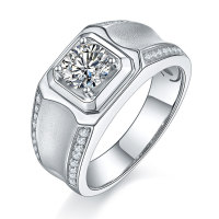 wholesale S925 Sterling Silver European and American Fashion Men's Ring Moissanite Diamond Ring Cross-Border Best-Seller Men's Ring-MSZNZJ014 1ct Moissanite Men's Ring  US Size 9