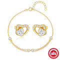wholesale S925 Sterling Silver Heart Zircon Bow Double Layer Bracelet and Earring Set-0-7