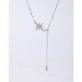 wholesale 925 Sterling Silver Eight-Pointed Star Necklace for Women, Light Luxury, Niche Design, New Pendant Collarbone Chain with Fringe-0-0