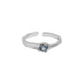 wholesale S925 Sterling Silver Asymmetric Ring with Blue Zircon Inlay, Korean Version Ins Niche Design for Women-0-4