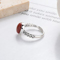wholesale S925 silver antique-style oval five-emperor coin ring with southern red agate in court-style open design-0-2