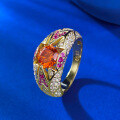 wholesale S925 silver jewelry livestream style 65mm round Fanta orange ring one-carat luxury piece drop shipping-0-2