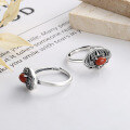 wholesale S925 silver filigree openwork Ruyi inlaid with southern red agate ring, retro ethnic style index finger ring-0-1