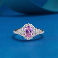 wholesale 925 Silver New Jewelry Pink Diamond Ring Simulated Diamond Ring Cluster Setting 5*7mm Pink Diamond Women's Ring-R1335 Pa powder ring No. 9