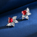 wholesale 925 Silver 1 Carat Heart Shape 7*7 Lab-Grown Ruby Earrings for Women, European and American Export Same Style High-End Earrings-0-0