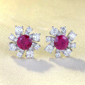 wholesale S925 Silver New 1-Carat Round Diamond Pigeon Blood Red Sunflower High-End Luxury Earrings for Women-0-0