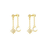 wholesale S925 Sterling Silver Star And Moon Tassel Earrings For Women, Wholesale-E4492-Gold 925 Silver