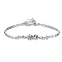 S925 Sterling Silver Adjustable Zirconia Double Star Bracelet-High carbon stone  925 silver