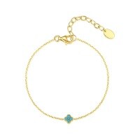 wholesale S925 Sterling Silver Lucky Four-Leaf Flower Mini Bracelet for Women, French Elegant Luxury Gift, Small Niche Design Stackable Hand Jewelry-Single Flower Bracelet - Turquoise Gold &gt; 925 Silver