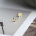 wholesale 9K gold matte sun and moon asymmetrical mini student earrings with cute stars-0-3