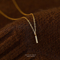 wholesale S925 Sterling Silver Minimalist Single-row Zircon Pendant Necklace For Women, Elegant And Versatile-A3985-Gold 925 Silver