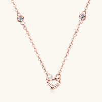 wholesale Silver trendy influencer same-heart moissanite necklace, unique design, high-end feel, women's collarbone chain, heart-shaped pendant-Rose gold >0.06 carats (chain length 40+5cm)