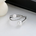 wholesale S925 Sterling Silver Korean Style Small Luxurious Multi-layer Pearl Ring for Women, Elegant and Versatile Index Finger Ring-0-1