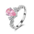 wholesale S925 Sterling Silver Ring with Teardrop Pink Zircon, Trendy Ins-Style Niche Design Jewelry-0-0