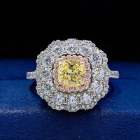 wholesale 18K Gold 2ct Radiant Yellow Diamond Center Stone Ring for Women, Luxurious Simulated Diamond Ring, Drop Shipping-Yellow and pink ring No. 6