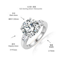 18k Gold Plated S925 Silver 5ct Moissanite Round Ring-5 carats  US size 6