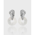 wholesale S925 Sterling Silver Korean Version Ins Minimalist Design Irregular Surface White Crystal Pendant Textured Earrings for Women-0-0