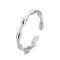wholesale S925 Sterling Silver Euro-American Style Minimalist Irregular Geometric Surface Ring, Light Finish Unisex Open Adjustable Band-0-4