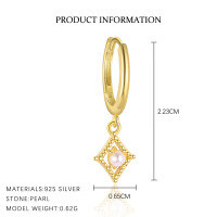 wholesale S925 Sterling Silver Cross-border Light Luxury Geometric Square Freshwater Pearl Earrings For Women, Minimalist Design, Versatile European And American Style-E5097-Gold/Pair 925 Silver