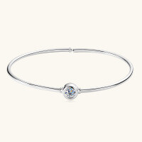 Sterling Silver Bezel-Set Round Zircon Hamsa Open Bangle-【Bubble Bracelet】White Gold 59mm  925 Silver
