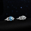 Sterling Silver Natural Blue Topaz Moissanite Ring, 1 Carat Geometric Oval Halo Design-0-2