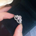 wholesale Metal: 925 Silver Zhuozhifang Jewelry New Crown Pink Princess Style 4*6 Pink Diamond Niche Design Fashion Ring-0-1