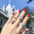 S925 Silver Six-Prong Round Zirconia Wedding Ring, Wholesale-0-2