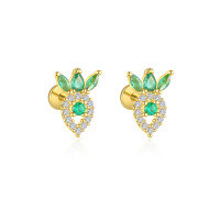 wholesale S925 Sterling Silver Wholesale Women's Earrings With Green Zircon, Irregular Design For Luxurious Style-E4843-Gold/Pair 925 Silver
