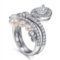 wholesale S925 Silver SKA Cross-Border Amazon Wish New Drop-Shaped Pearl Wedding Ring for Women-0-4