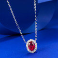 wholesale 925 Silver Cross-Border New High-End Jewelry Ruby Oval 6*9 Geometric Pendant Necklace with 40+5 Chain for-0-1