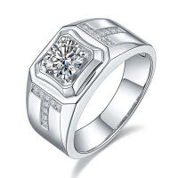 wholesale S925 Sterling Silver European and American Fashion Men's Ring Moissanite Diamond Ring Cross-Border Best-Seller Men's Ring-MSZNZJ020 1ct Moissanite Men's Ring  US Size 9