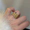 wholesale S925 Silver Gold-Plated 3*4mm Simulated Emerald Snake Shape Zircon Women's Brushed Ring-0-2