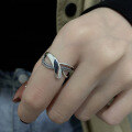 wholesale S925 Sterling Silver Retro Minimalist Multi-Layer Cross Hollow-Out Geometric Ring Unisex Adjustable Open Ring-0-2